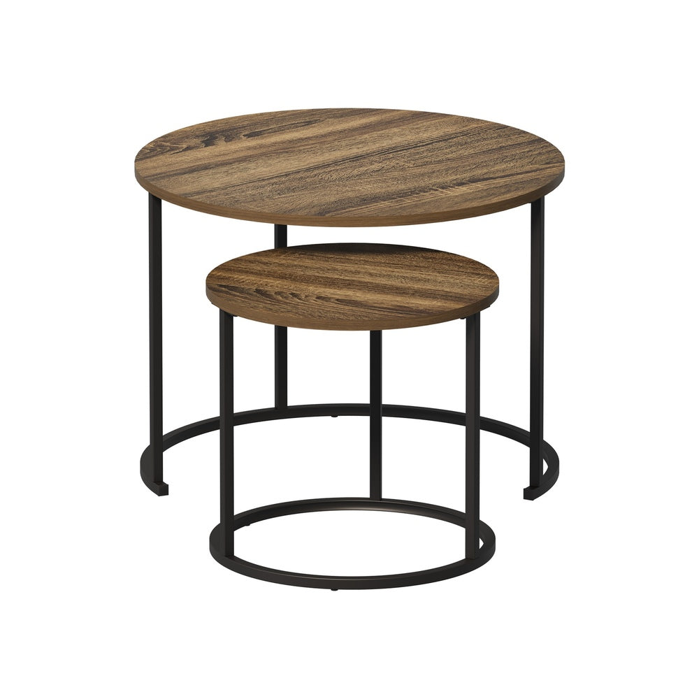 Set of 2 Nesting Coffee Table Round Walnut and
