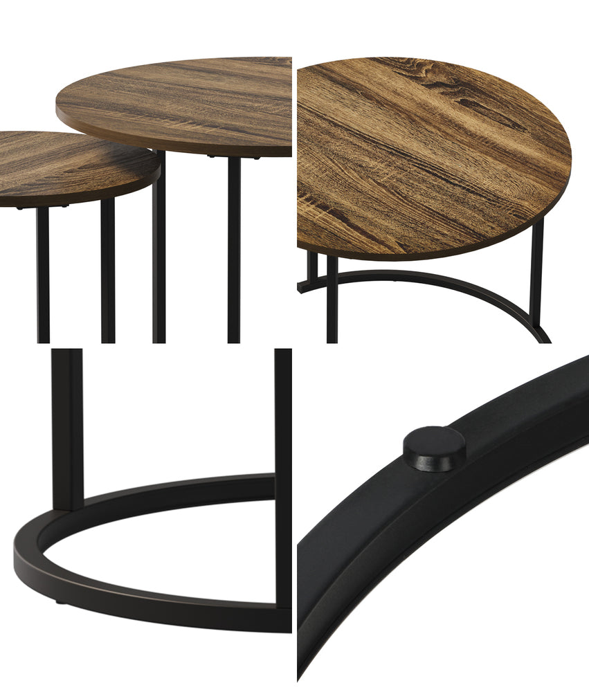 Set of 2 Nesting Coffee Table Round Walnut and