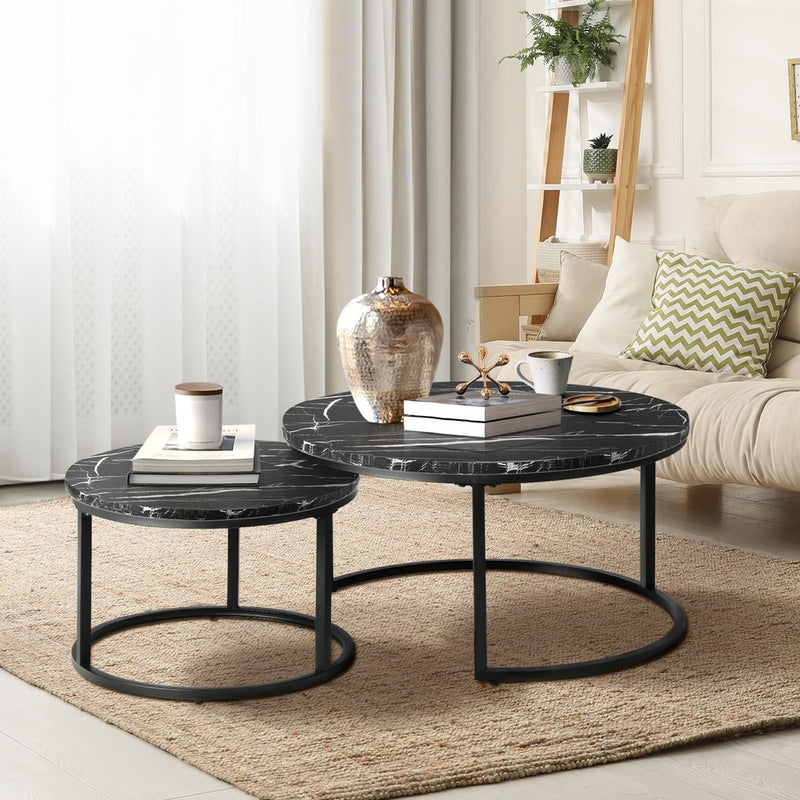 Set of 2 Coffee Table Round Nesting Side End Table, Tables - photo 15