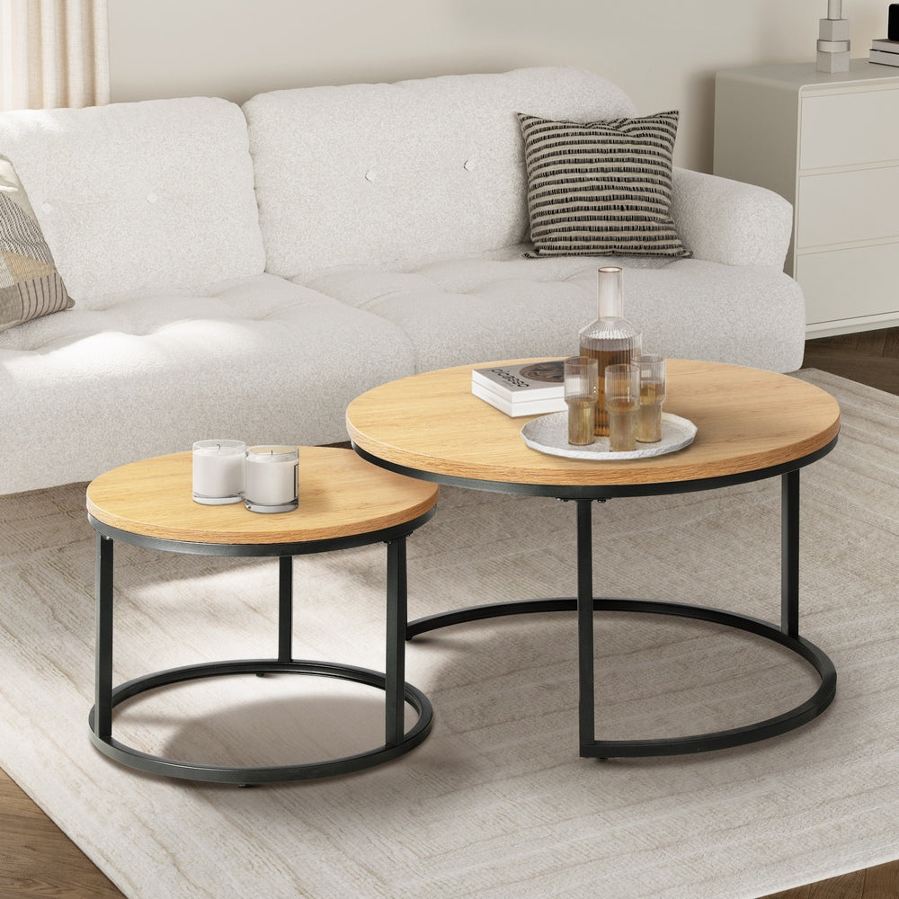 Set of 2 Coffee Table Round Nesting Side End Table