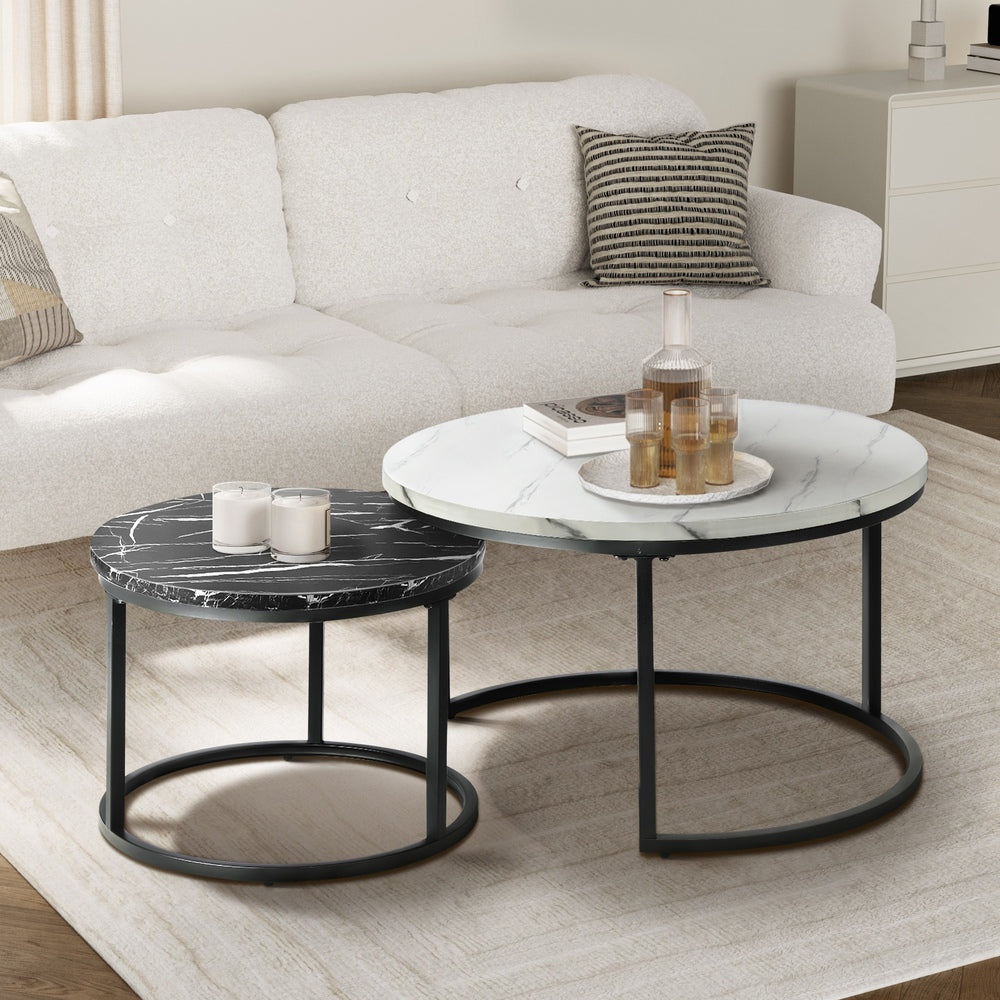 Set of 2 Coffee Table Round Nesting Side End Table