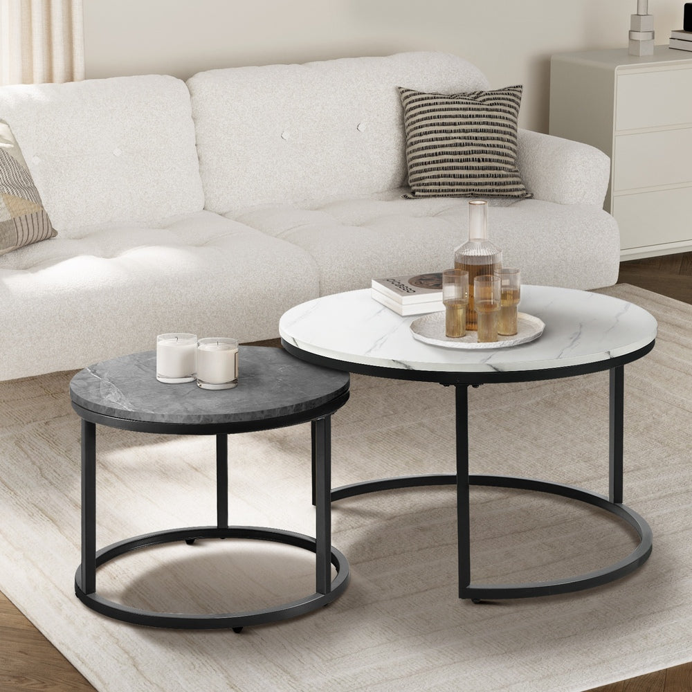 Set of 2 Coffee Table Round Nesting Side End Table