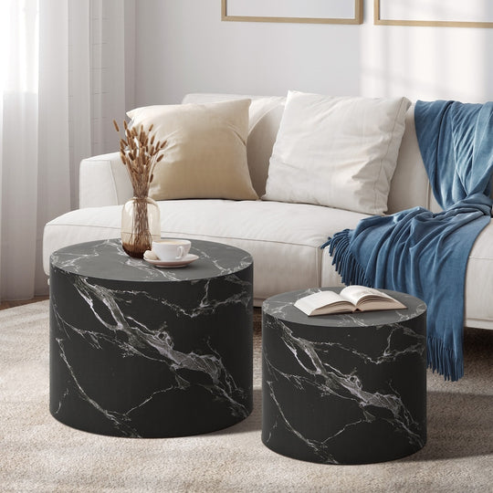 Round Coffee Table Set of 2 Marble Effect
