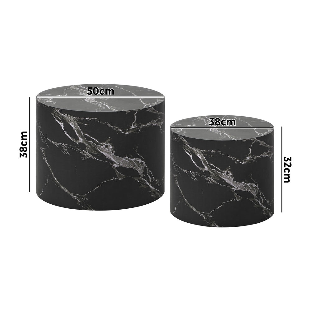 Round Coffee Table Set of 2 Marble Effect