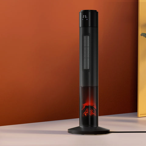 Devanti Electric Ceramic Tower Heater 3D Flame Oscillating Remote Control 2000W