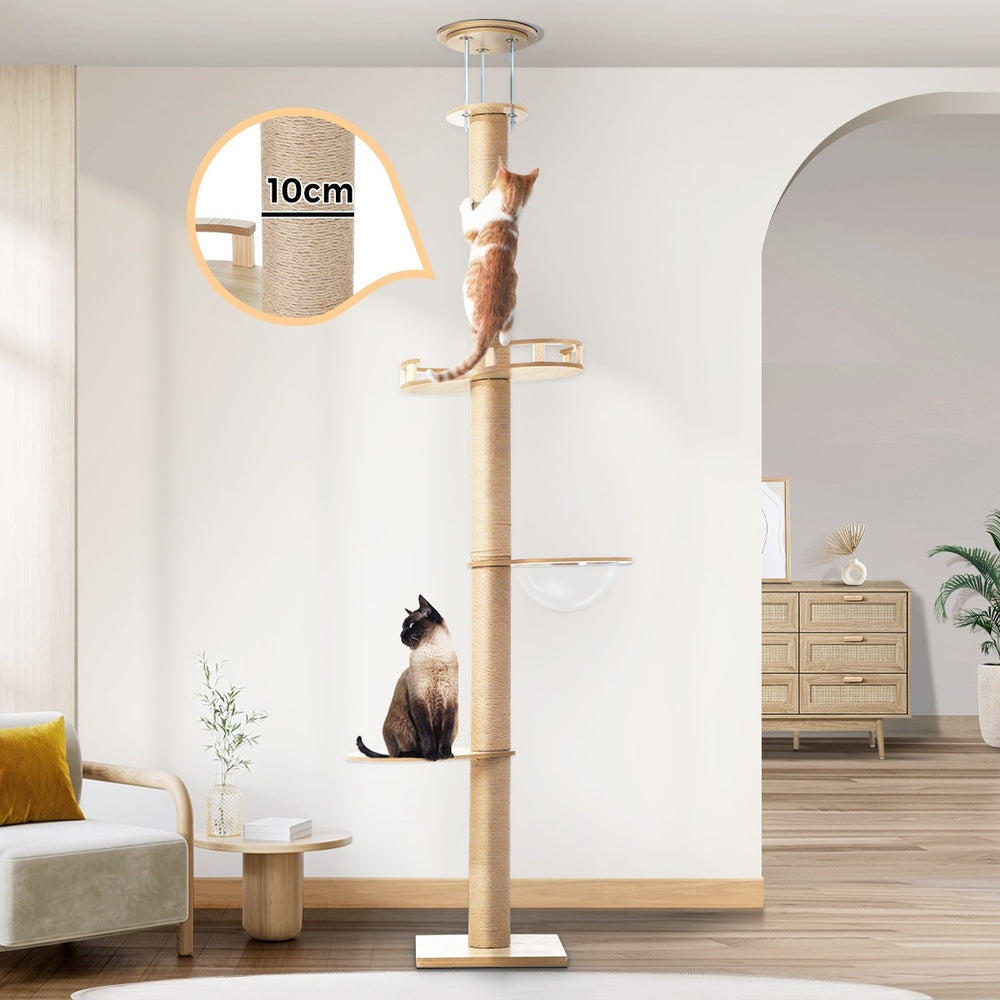 Cat Tree Wood Tower Scratching 270cm Post Floor to Ceiling