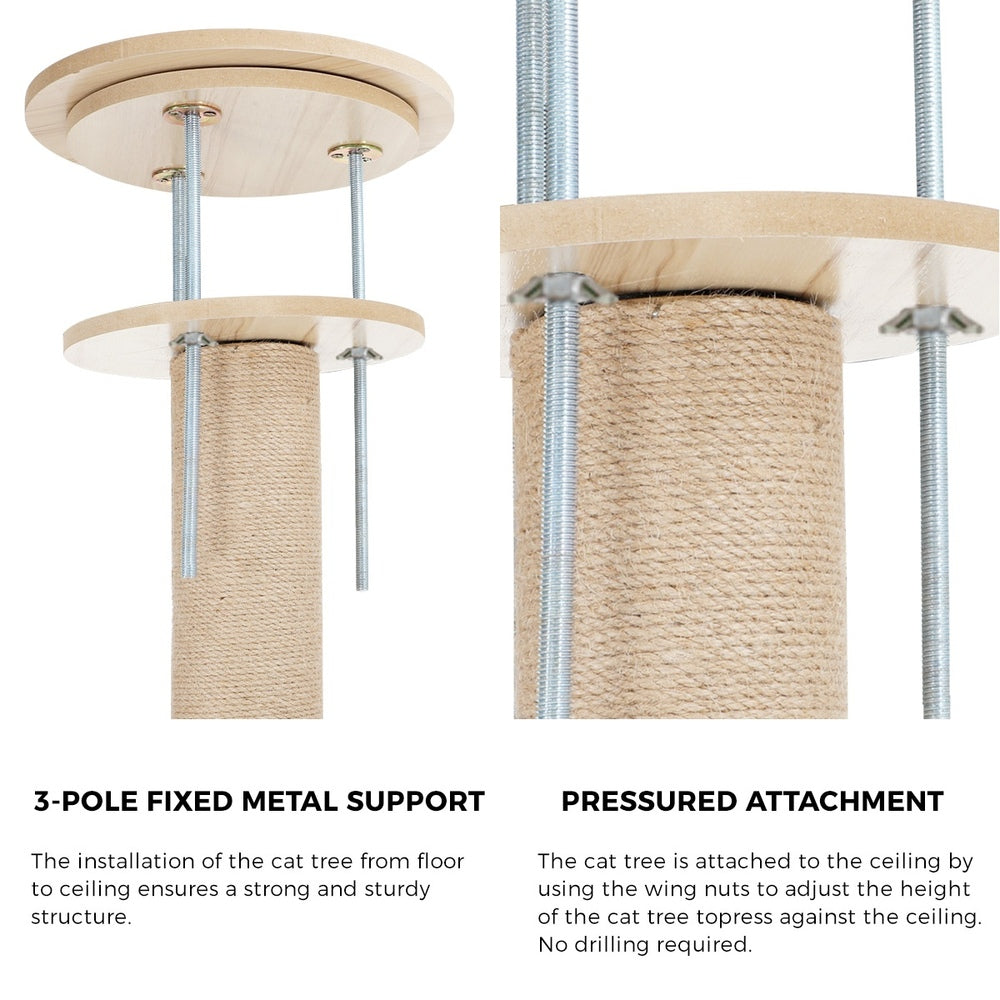 Cat Tree Wood Tower Scratching 270cm Post Floor to Ceiling