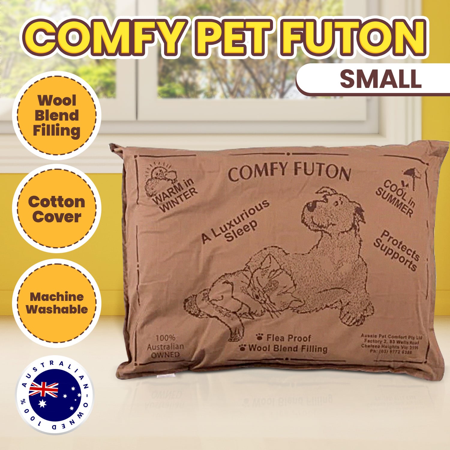 Comfy Pet Bed Brown Wool Blend 74x54cm