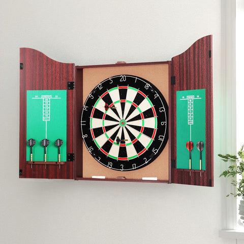 18" Dartboard Dart Board With Steel Darts Wooden Cabinet Party Game