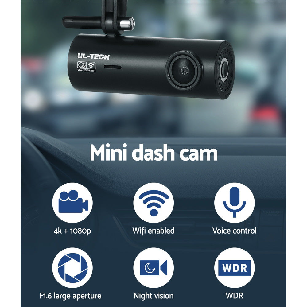 4K Dash Camera Hidden Front & Rear with WiFi Car Recorder