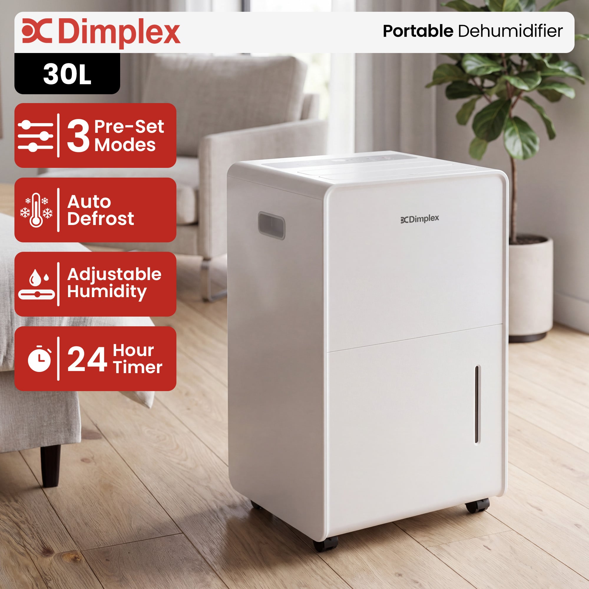 30L Portable Dehumidifier 4L Tank Timer | Simpledeals