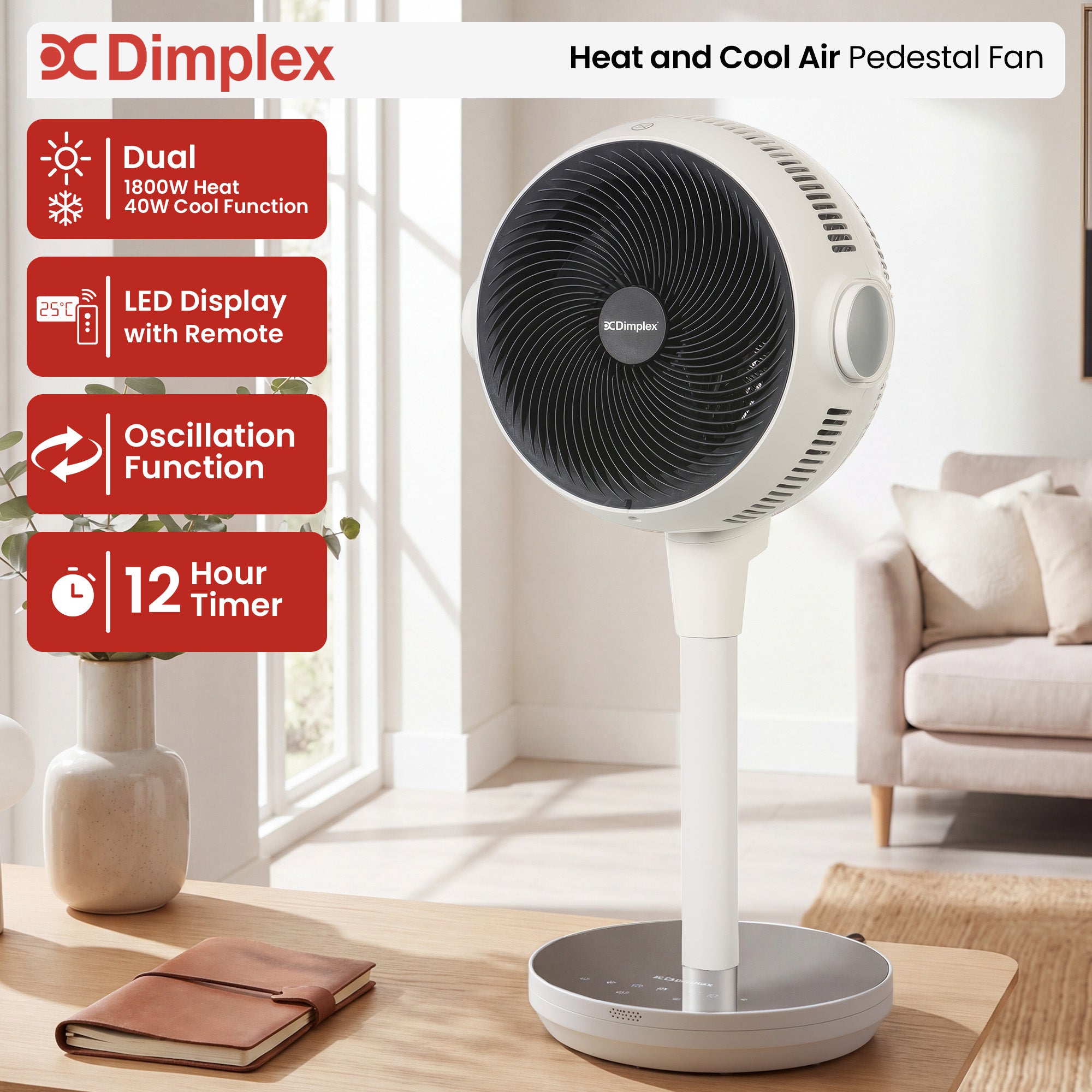 Heat Cool Pedestal Fan LED Display Timer | Simpledeals