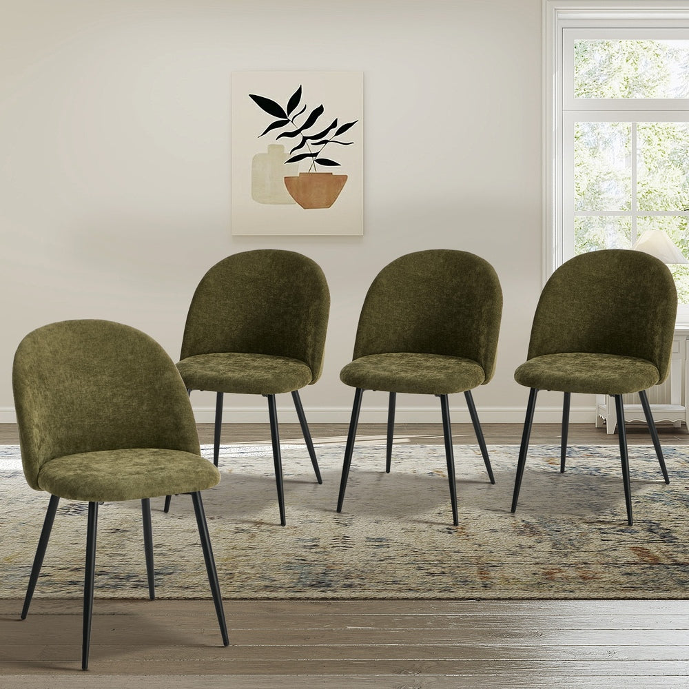 4x Dining Chairs Accent Armchair Upholstered Linen Green