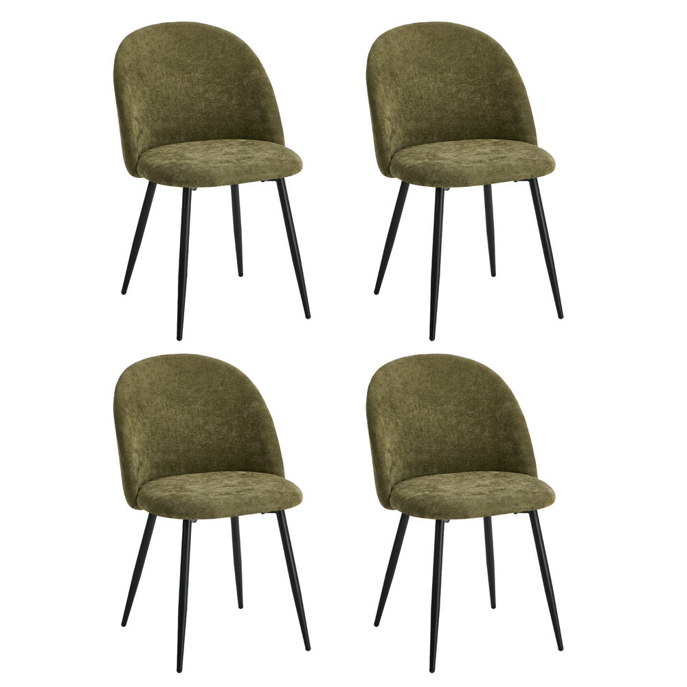 4x Dining Chairs Accent Armchair Upholstered Linen Green