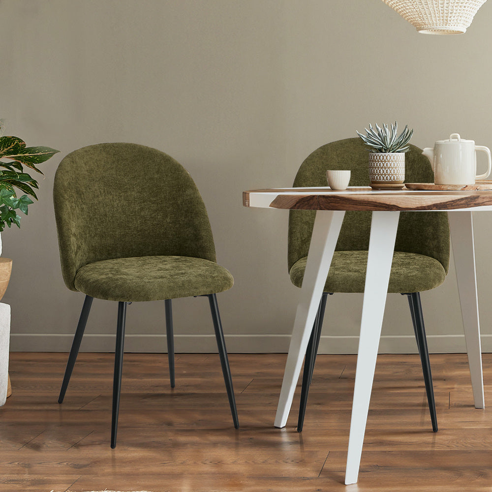 4x Dining Chairs Accent Armchair Upholstered Linen Green