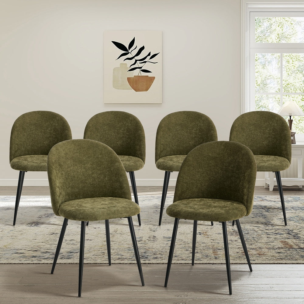 6x Dining Chairs Accent Armchair Upholstered Linen Green
