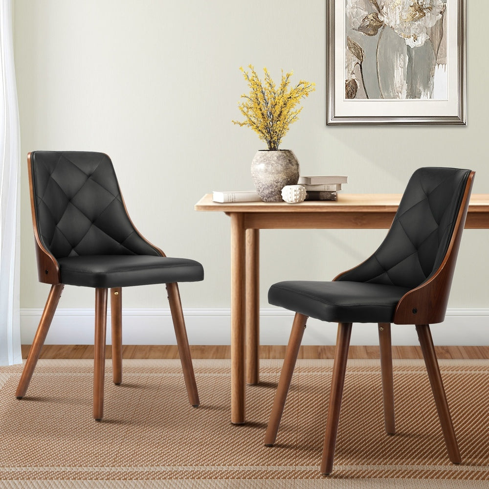 Dining Chairs Wooden Chair Kitchen Cafe Faux Leather/Linen Padded Seat x2