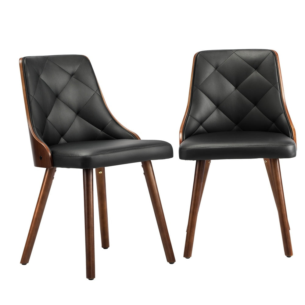 Dining Chairs Wooden Chair Kitchen Cafe Faux Leather/Linen Padded Seat x2