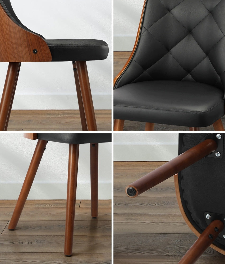 Dining Chairs Wooden Chair Kitchen Cafe Faux Leather/Linen Padded Seat x2