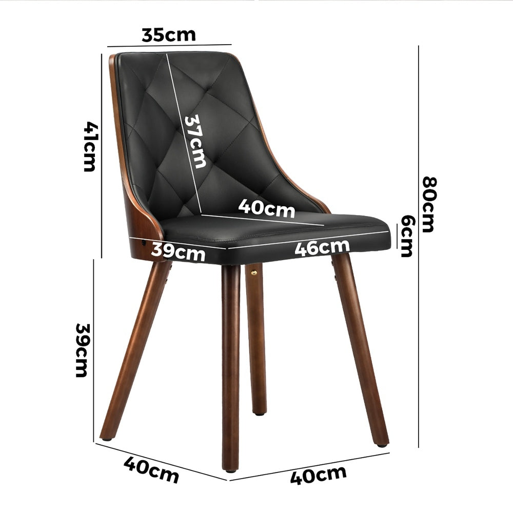 4x Wooden Dining Chairs  Leather Padded Black