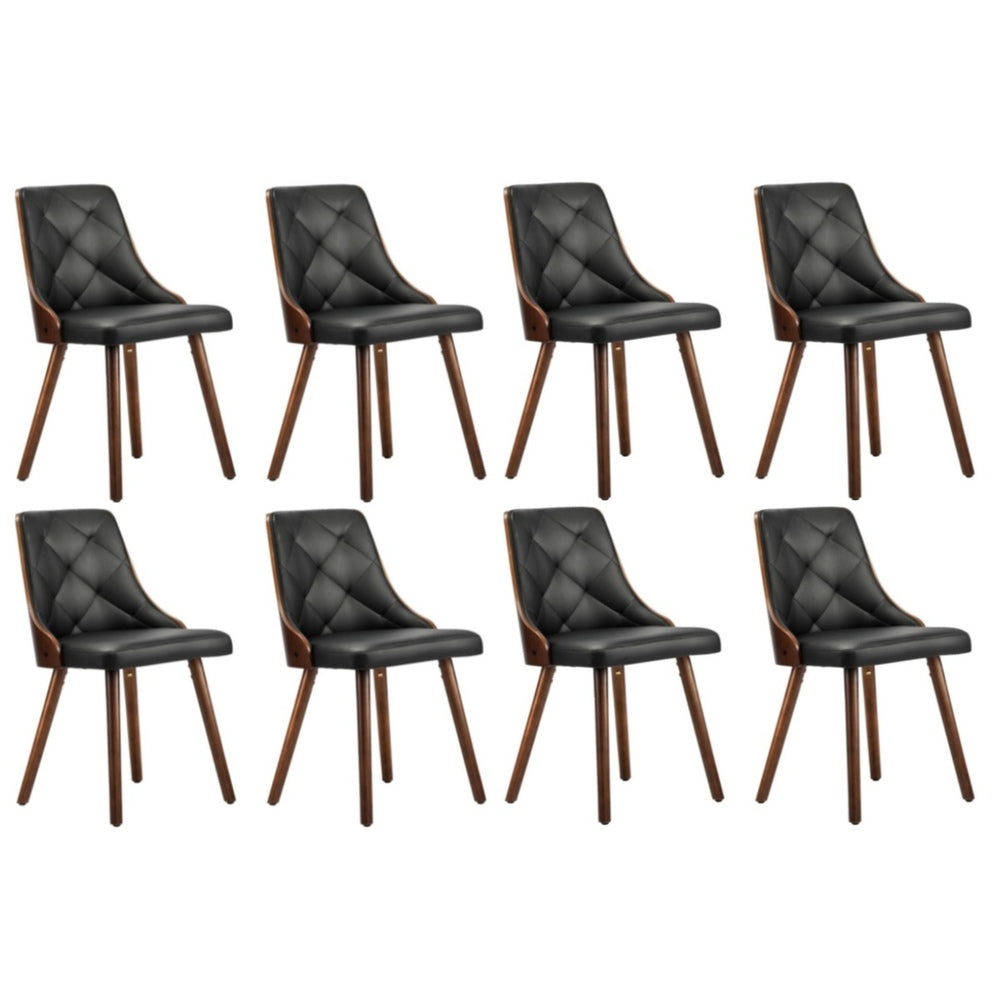 4x Wooden Dining Chairs Black Leather Padded Seat for Kitchen or Dinin