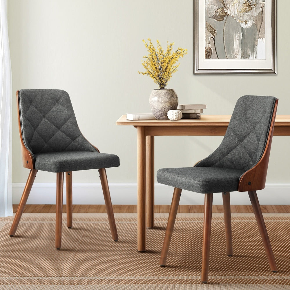 Dining Chairs Wooden Chair Kitchen Cafe Faux Linen fabric Padded Seatx2