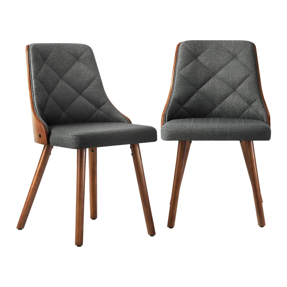 Dining Chairs Wooden Chair Kitchen Cafe Faux Linen fabric Padded Seatx2