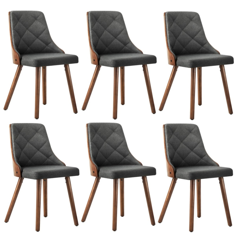 Set of 6 Wooden Dining Chairs with Linen Fabric Padded Seats for Kitchen