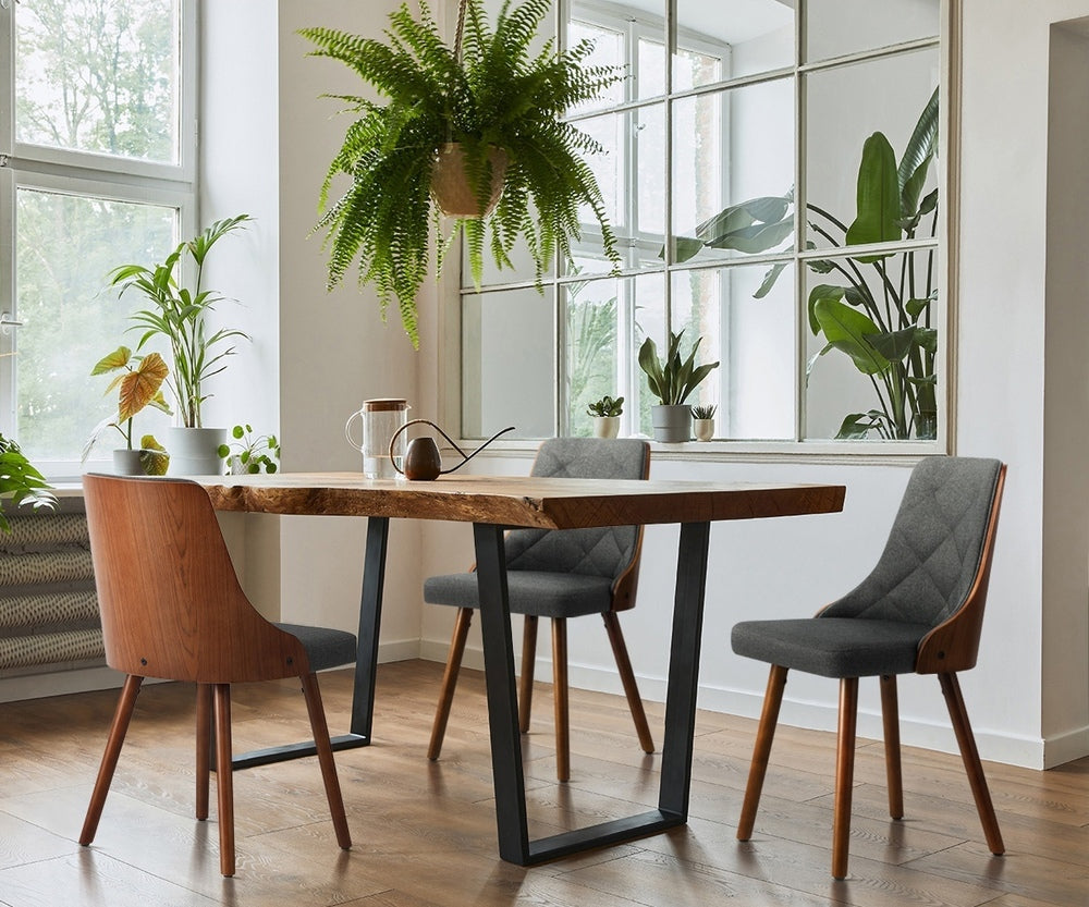 8x Wooden Dining Chairs Leather/Linen Fabric Padded