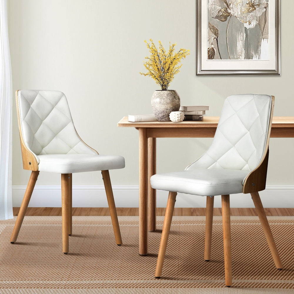Dining Chairs Wooden Kitchen Chair Cafe Faux PU Leather Padded Seat 2x