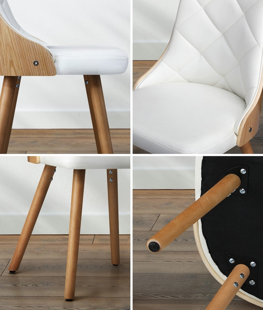 Dining Chairs Wooden Kitchen Chair Cafe Faux PU Leather Padded Seat 2x