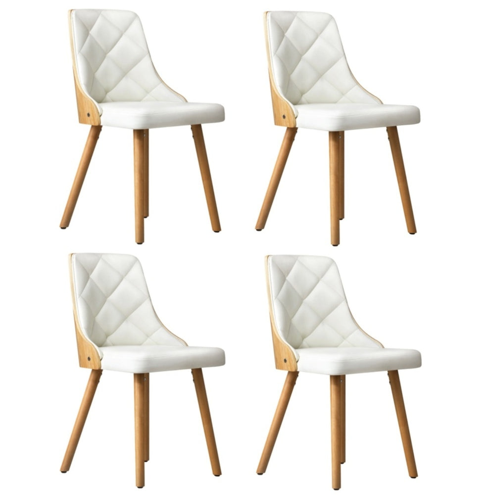 Set of 6 Wooden Dining Chairs with Linen Fabric Padded Seats for Kitchen