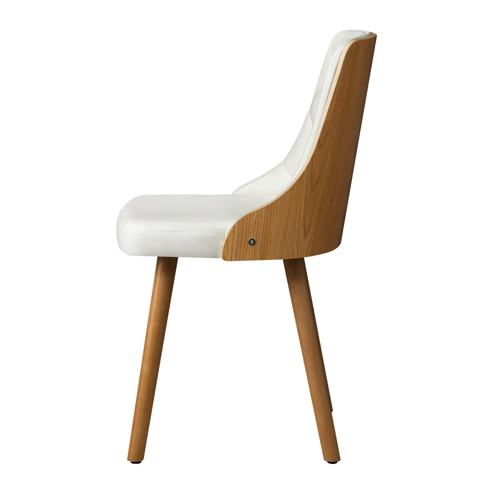 6x Wooden Dining Chairs with White Leather Padded Seats for Dining Room