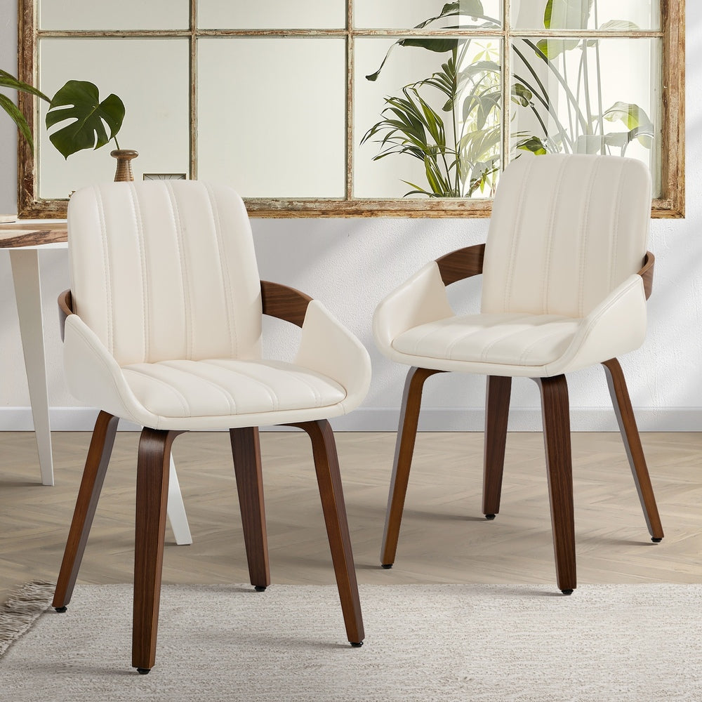 Bentwood Dining Chairs PU Leather Beige Set 2 | Simpledeals