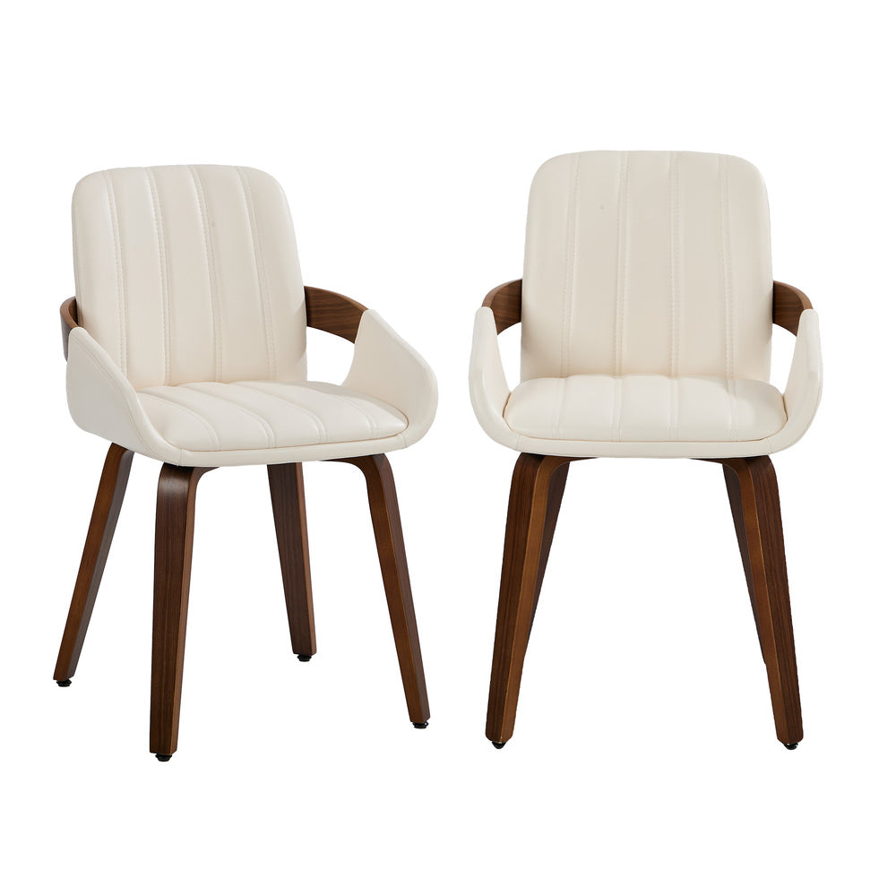 Bentwood Dining Chairs PU Leather Beige Set 2 | Simpledeals