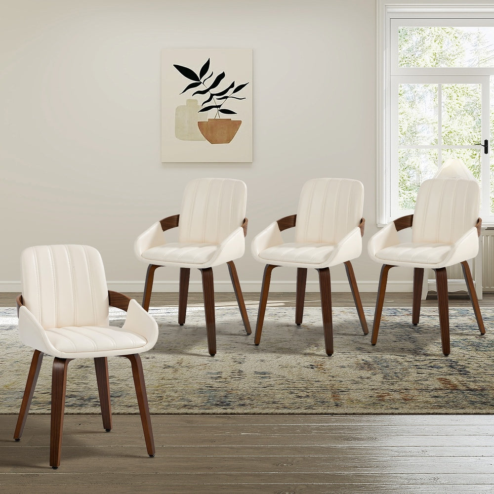 Bentwood Dining Chairs PU Leather Beige Set 4 | Simpledeals