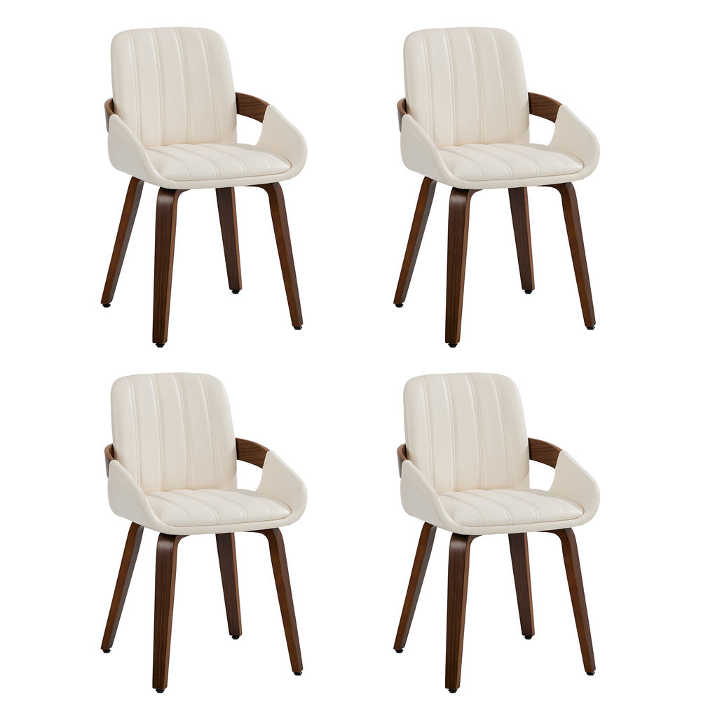 Bentwood Dining Chairs PU Leather Beige Set 4 | Simpledeals
