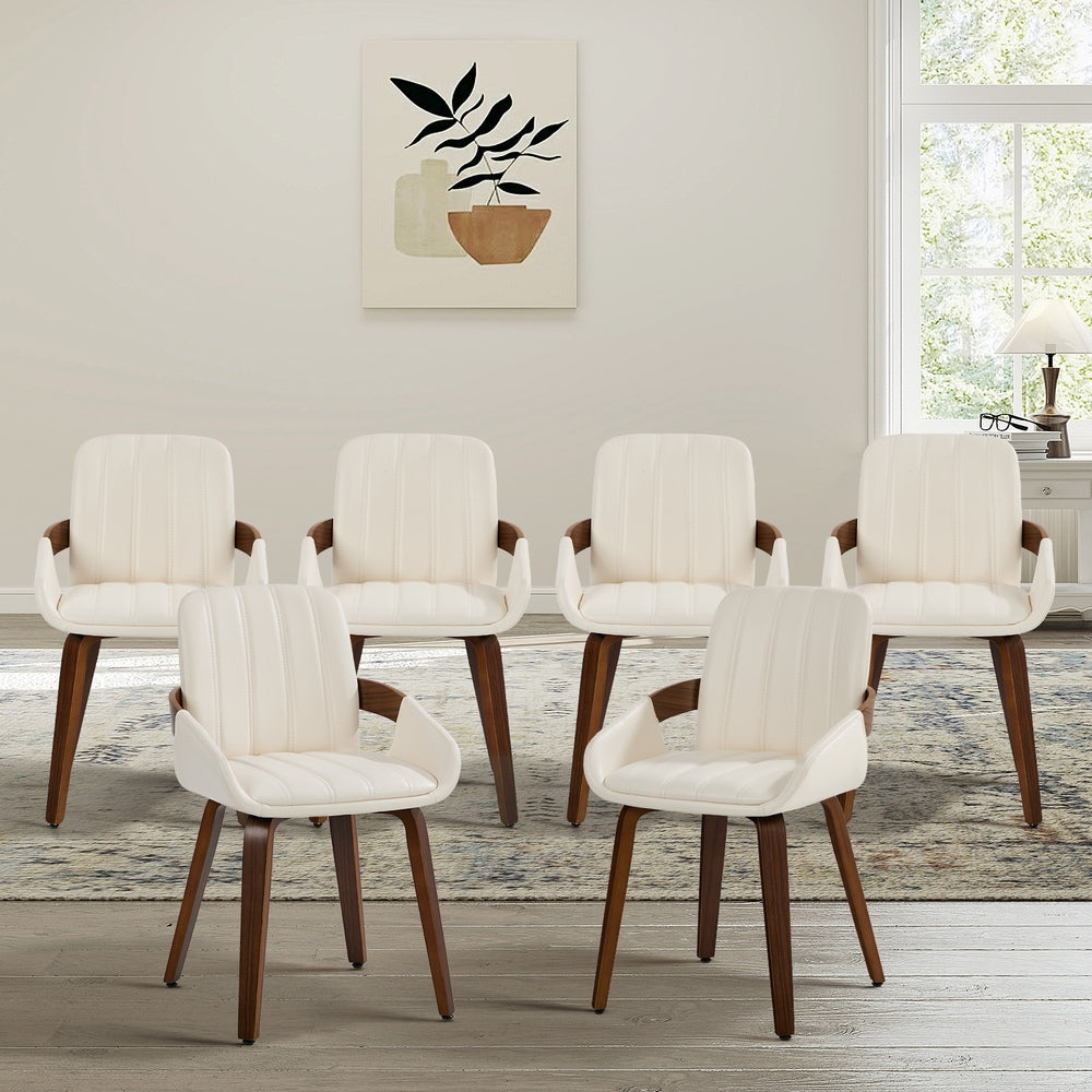 Bentwood Dining Chairs Set 6 PU Leather Beige | Simpledeals