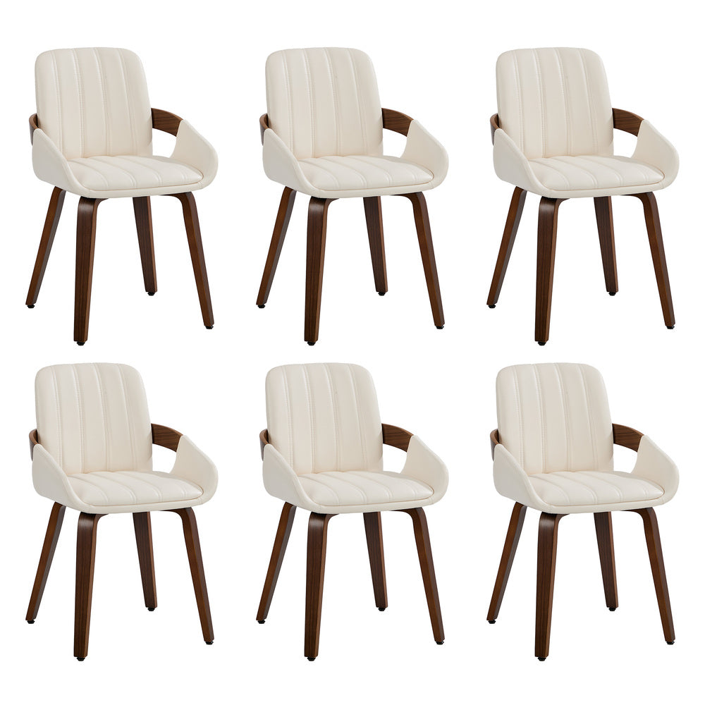 Bentwood Dining Chairs Set 6 PU Leather Beige | Simpledeals