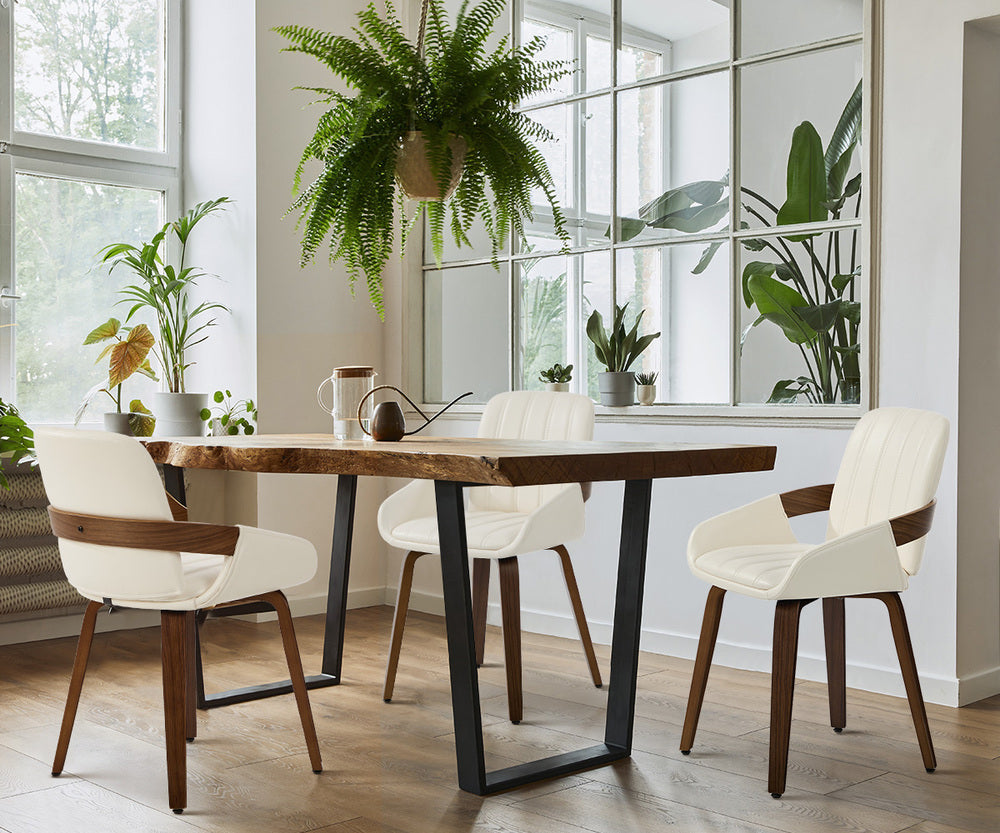 Bentwood Dining Chairs Set 6 PU Leather Beige | Simpledeals