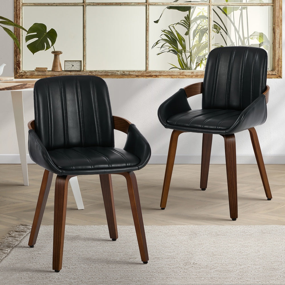 Black Bentwood Dining Chairs PU Leather Set 2 | Simpledeals