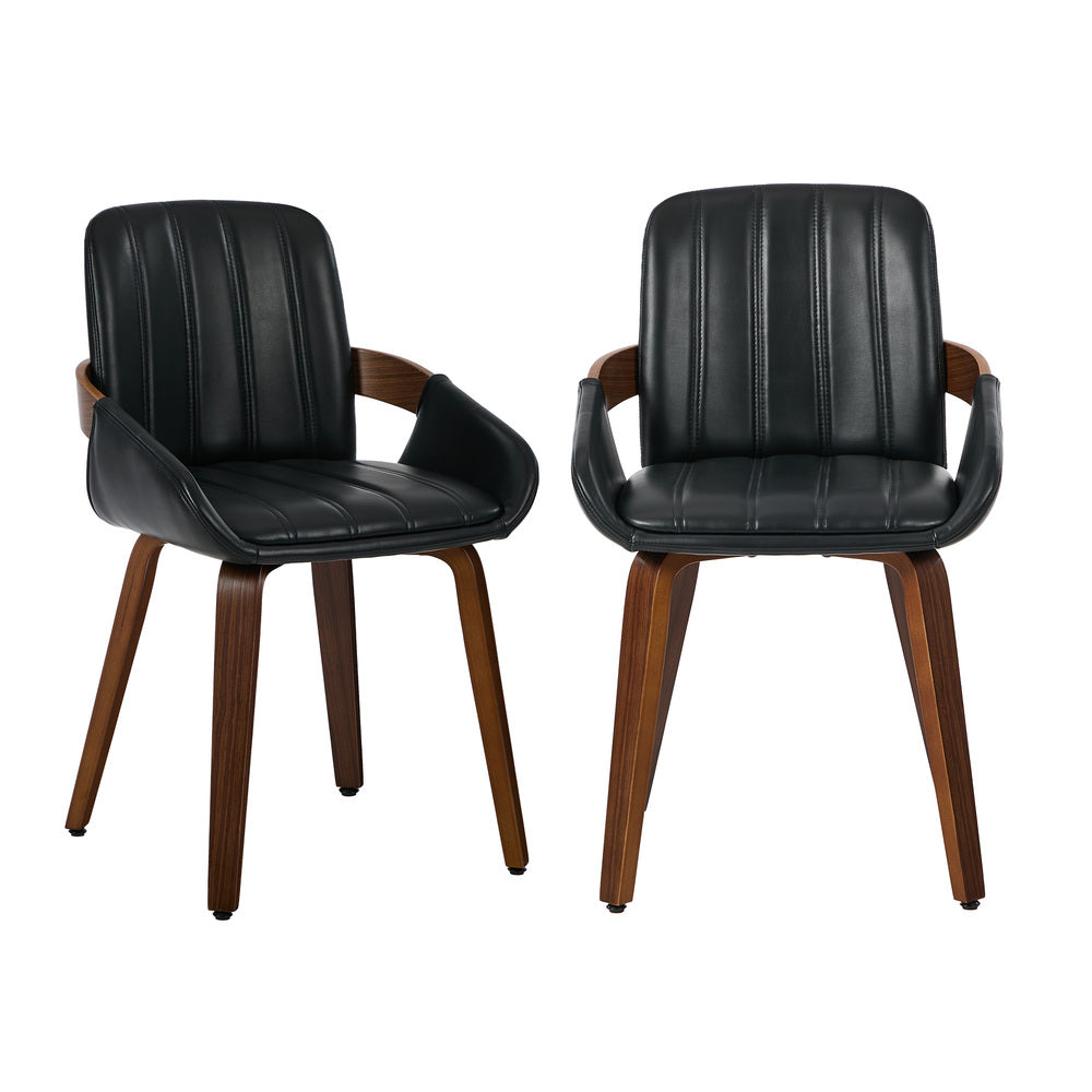 Black Bentwood Dining Chairs PU Leather Set 2 | Simpledeals