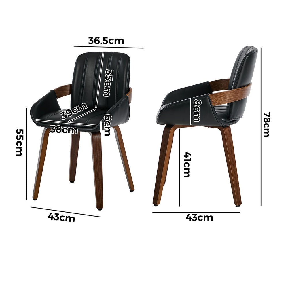 Black Bentwood Dining Chairs PU Leather Set 2 | Simpledeals