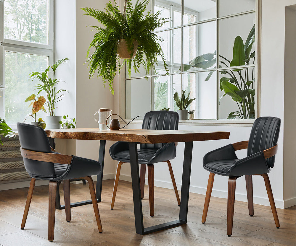 Black Bentwood Dining Chairs PU Leather Set 2 | Simpledeals