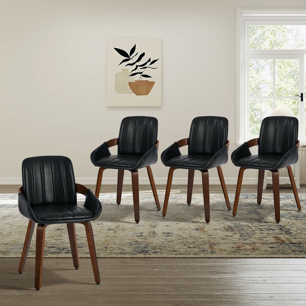 Bentwood Dining Chairs Set 4 PU Leather | Simpledeals