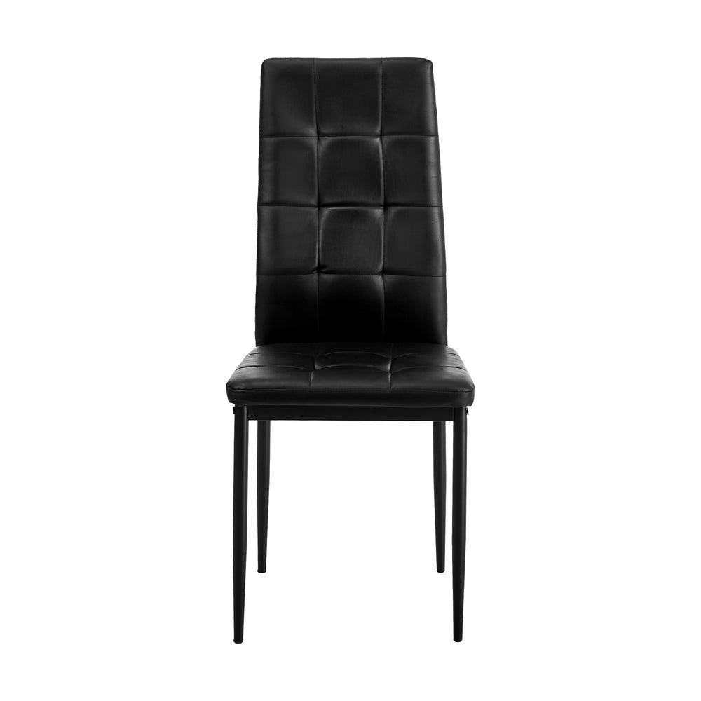 4PCS Dining Chairs High-Back Faux Leather Square Pattern