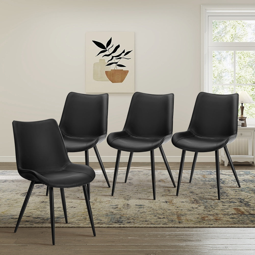 4x Dining Chairs Kitchen Accent Upholstered PU Leather Black