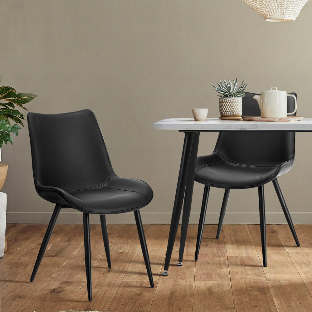 4x Dining Chairs Kitchen Accent Upholstered PU Leather Black
