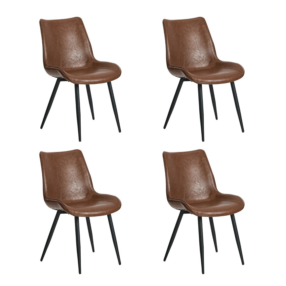 4x Dining Chairs Kitchen Accent Upholstered PU Leather Brown