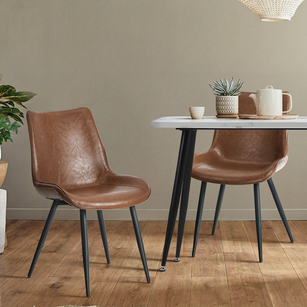 4x Dining Chairs Kitchen Accent Upholstered PU Leather Brown